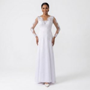 Vestido de Noiva em Crepe com Aplicação de Renda