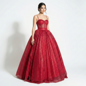 Vestido Vermelho com Corpete Estruturado Estilo Debutante